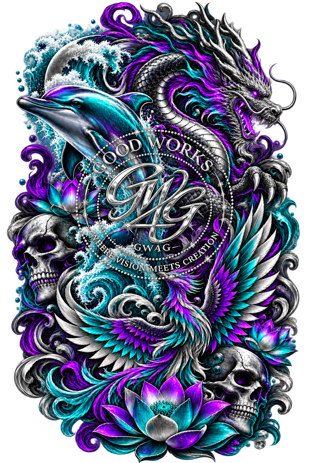 Eternal Elements – Dragon, Phoenix & Dolphin Fantasy PNG Digital Download