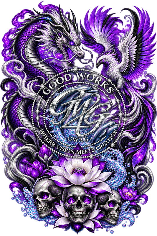 Chrome Dragon Phoenix Skull & Lotus Fantasy PNG