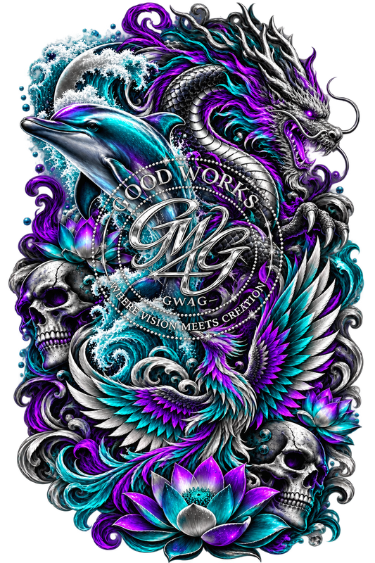 Eternal Elements – Dragon, Phoenix & Dolphin Fantasy PNG Digital Download