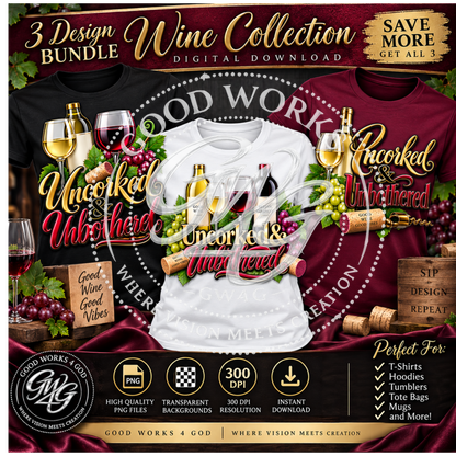 Uncorked & Unbothered – 3 Design Wine PNG Bundle