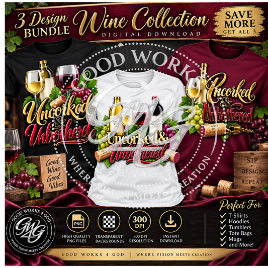 Uncorked & Unbothered – 3 Design Wine PNG Bundle