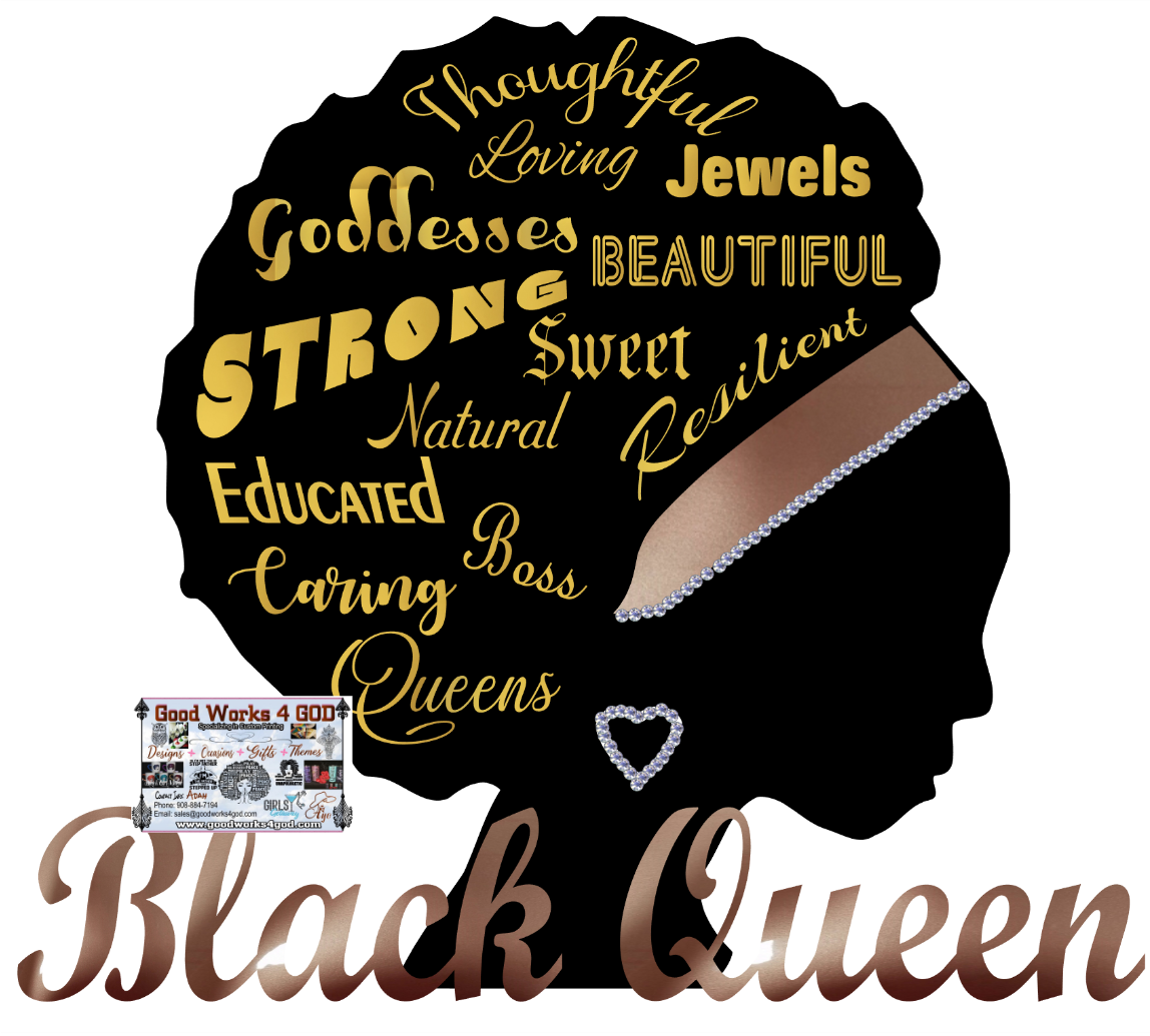 Black Queen with Hair Text