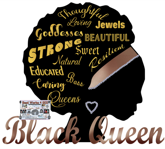 Black Queen with Hair Text
