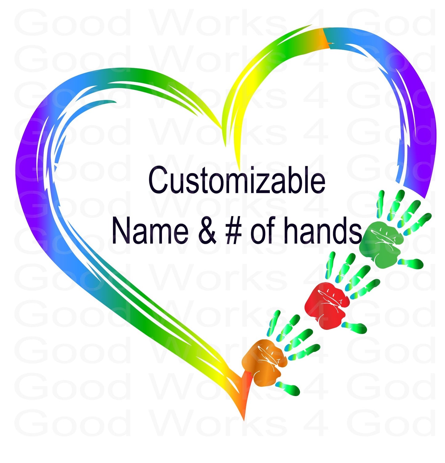 Grandma Mom Heart with Handprints -Customize Name & Hands